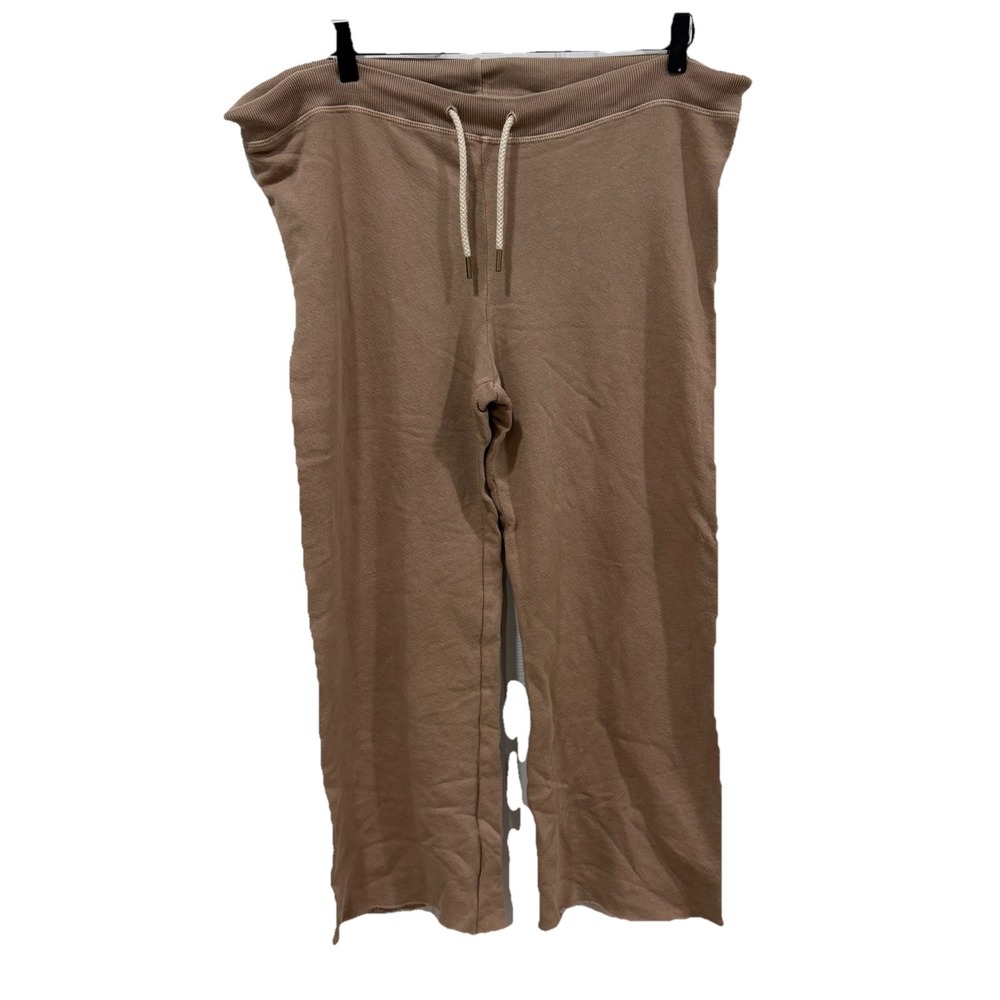The Great Size 2 Wide Leg Cropped Cotton Sweatpants Raw Hem Drawstring Brown Ned